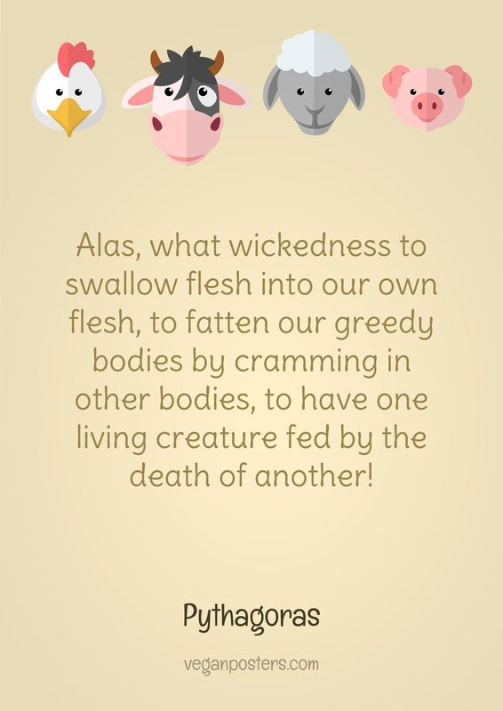 Alas, what wickedness to swallow flesh into our own flesh, to fatten our greedy bodies by cramming in other bodies, to have one living creature fed by the death of another!