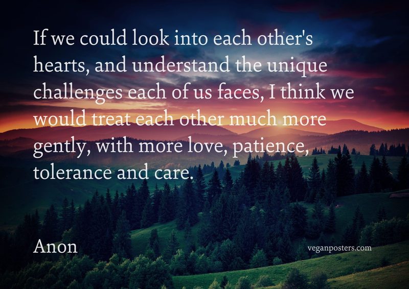 If we could look into each other's hearts, and understand the unique challenges each of us faces, I think we would treat each other much more gently, with more love, patience, tolerance and care.
