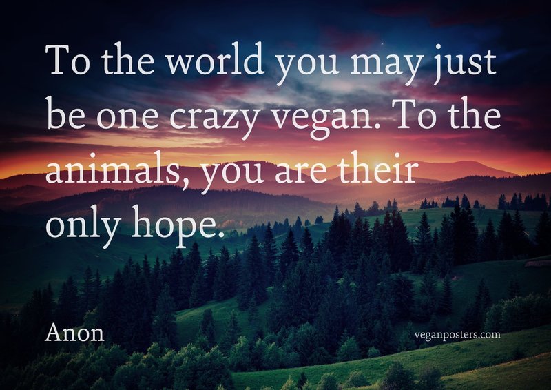 To the world you may just be one crazy vegan. To the animals, you are their only hope.