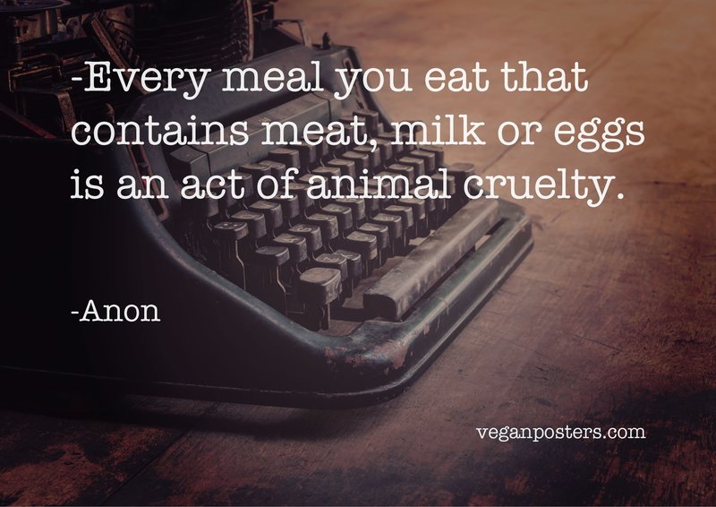 Every meal you eat that contains meat, milk or eggs is an act of animal cruelty.