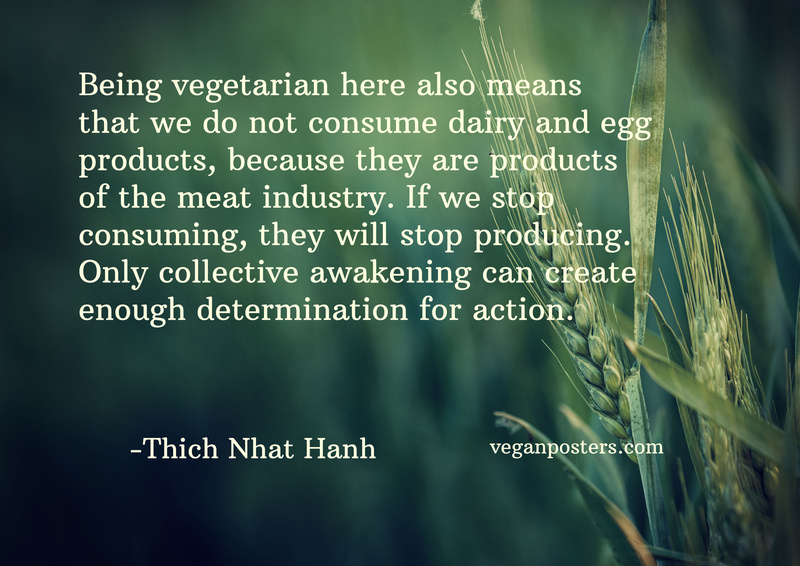 Being vegetarian here also means that we do not consume dairy and egg products, because they are products of the meat industry. If we stop consuming, they will stop producing. Only collective awakening can create enough determination for action.