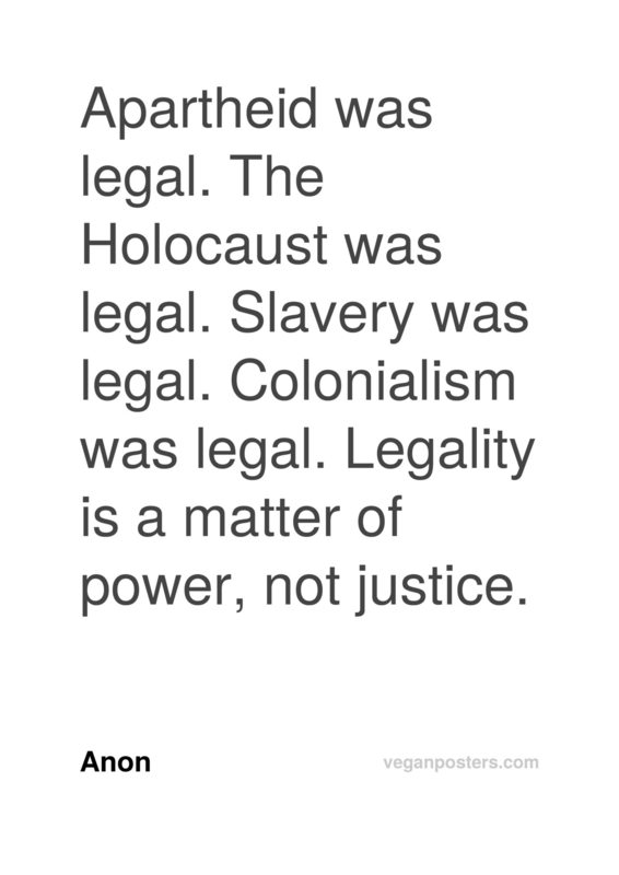 Apartheid was legal. The Holocaust was legal. Slavery was legal. Colonialism was legal. Legality is a matter of power, not justice.