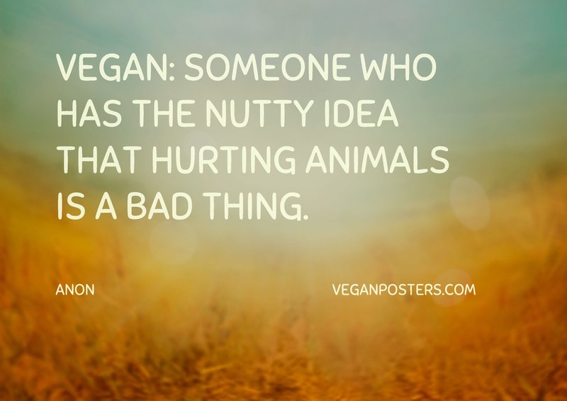 Vegan: someone who has the nutty idea that hurting animals is a bad thing.