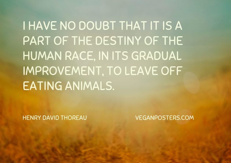 I have no doubt that it is a part of the destiny of the human race, in its gradual improvement, to leave off eating animals.