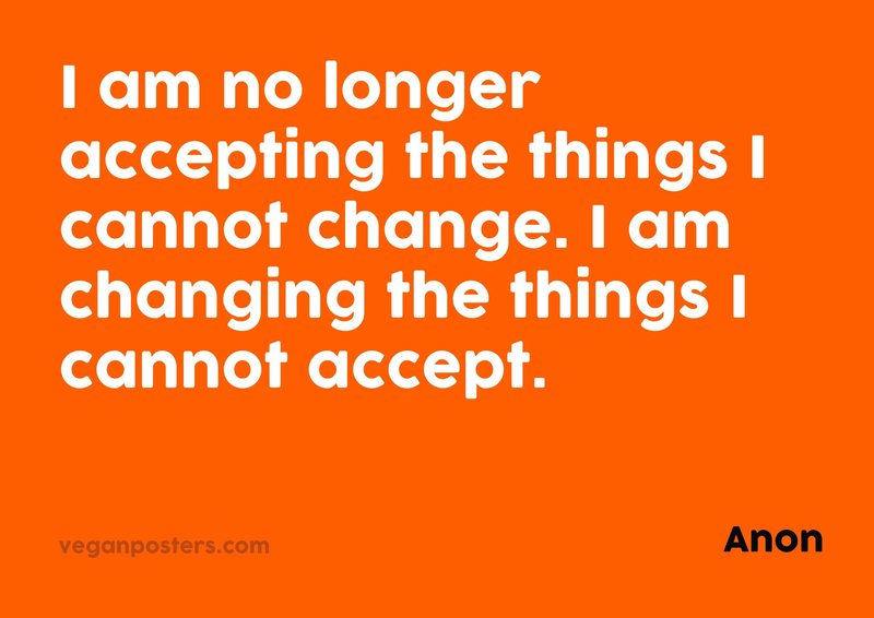 I am no longer accepting the things I cannot change. I am changing the things I cannot accept.