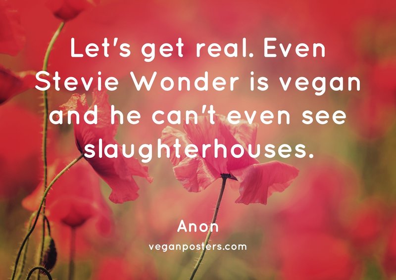 Let's get real. Even Stevie Wonder is vegan and he can't even see slaughterhouses.