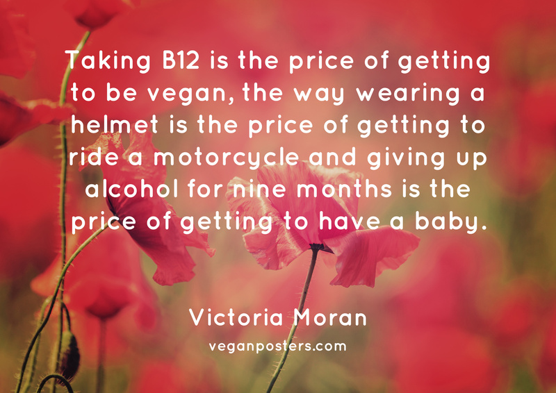 Taking B12 is the price of getting to be vegan, the way wearing a helmet is the price of getting to ride a motorcycle and giving up alcohol for nine months is the price of getting to have a baby.