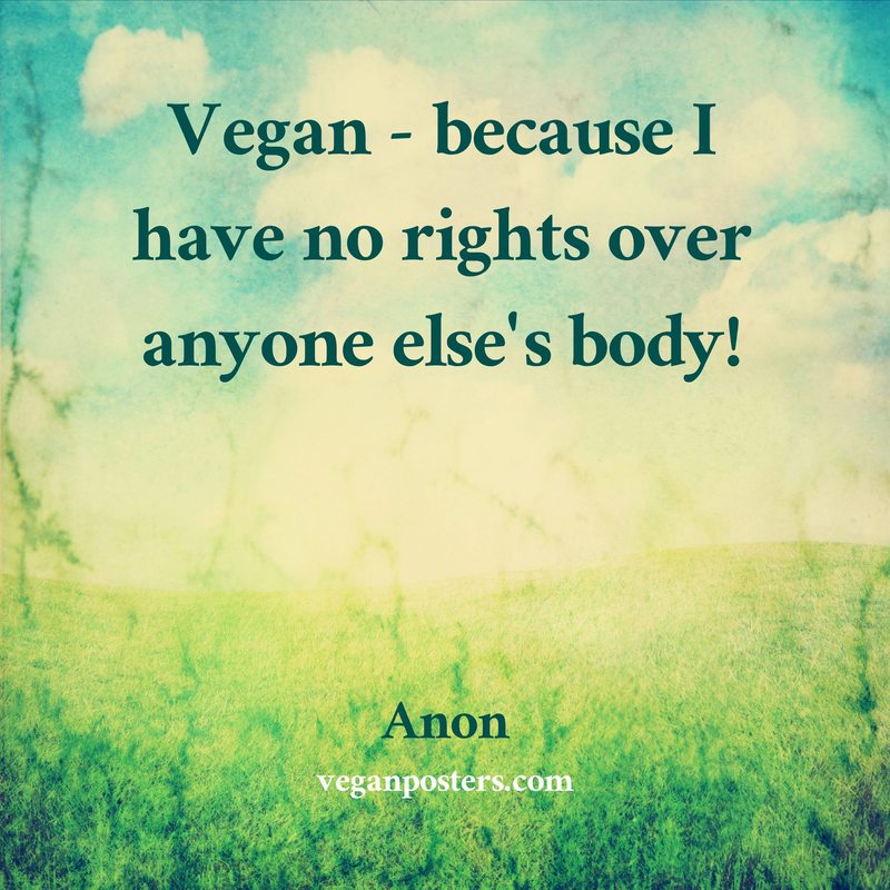 Vegan - because I have no rights over anyone else's body!