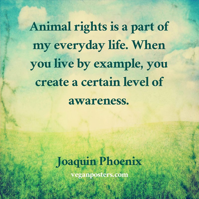 Animal rights is a part of my everyday life. When you live by example, you create a certain level of awareness.