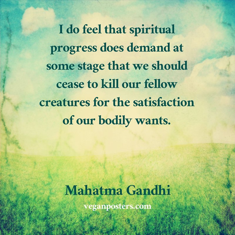 I do feel that spiritual progress does demand at some stage that we should cease to kill our fellow creatures for the satisfaction of our bodily wants.