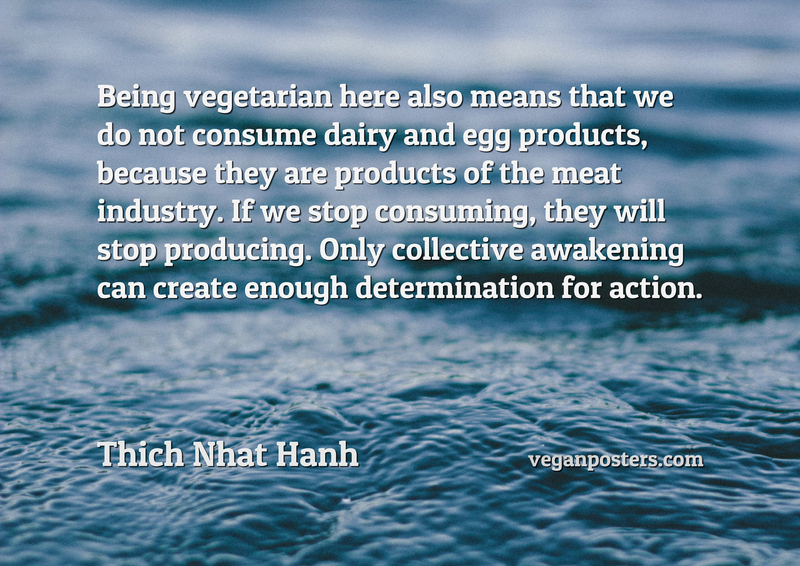 Being vegetarian here also means that we do not consume dairy and egg products, because they are products of the meat industry. If we stop consuming, they will stop producing. Only collective awakening can create enough determination for action.
