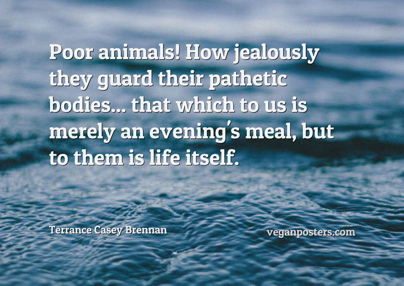 Poor animals! How jealously they guard their pathetic bodies... that which to us is merely an evening's meal, but to them is life itself.
