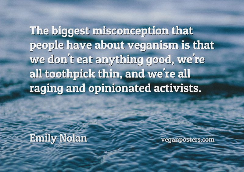 The biggest misconception that people have about veganism is that we don't eat anything good, we're all toothpick thin, and we're all raging and opinionated activists.
